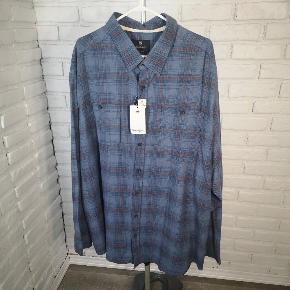 NWT Wind River Men's Size 4XL Medium Blue Plaid Stretch Button Front Shirt